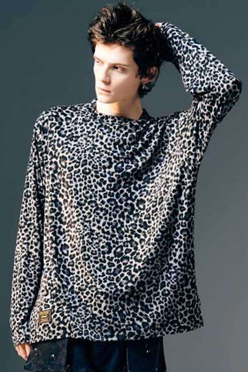 【予約商品】glamb(グラム)Leopard Mock Neck Cutsew / レオパードモックネックカットソー - Gray