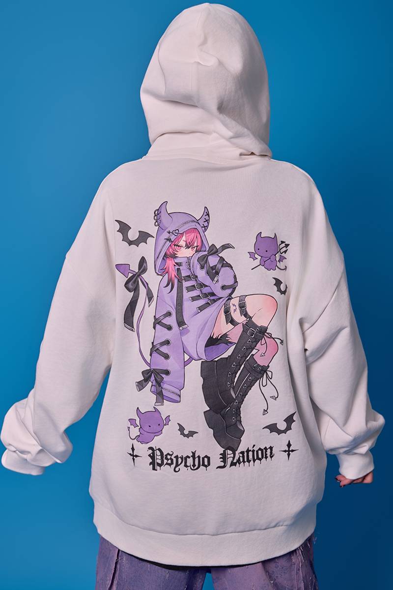 寝田ルネ×PSYCHO NATION(サイコネーション) デビルZIPパーカー - White