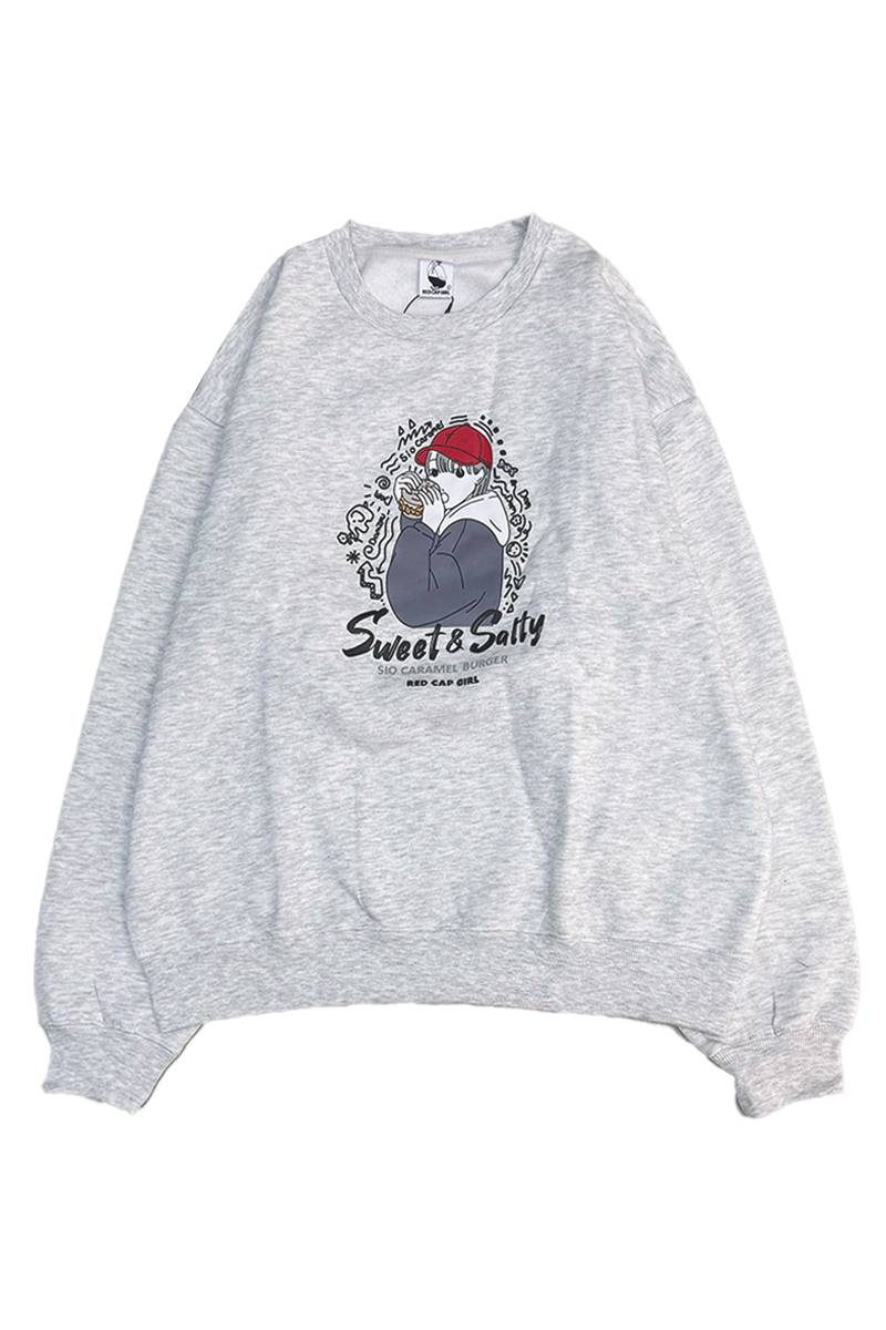 ドムドムハンバーガー×Red Cap Girl(レッド・キャップ・ガール) 裏起毛 前後プリント スウェット02 - Ash Gray