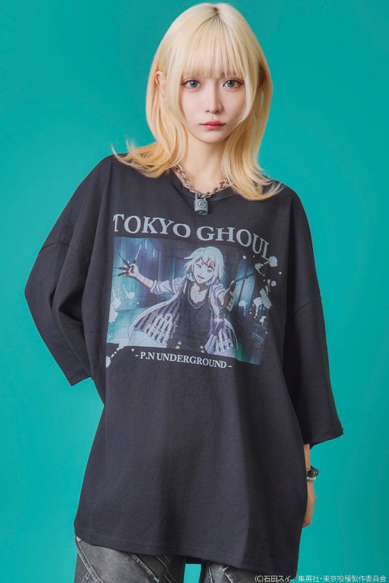 東京喰種×P.N UNDERGROUND 鈴屋什造ダメージTee - Black