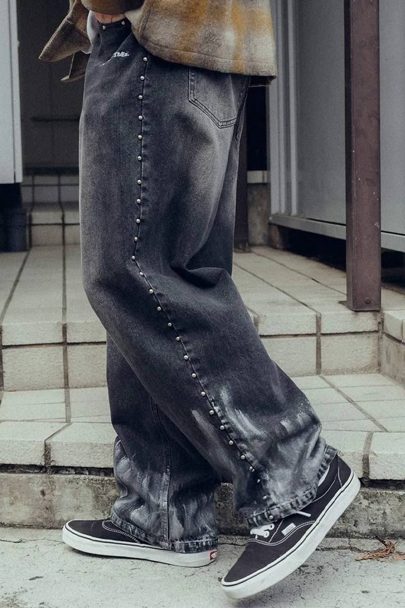 Subciety (サブサエティ) Studs denim pants - Black