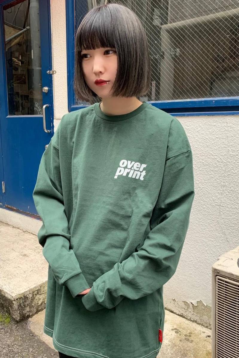 over print (オーバープリント) Receipt LS Tee (dark green)