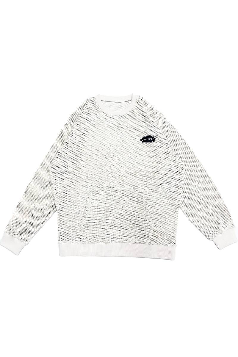 over print (オーバープリント) mesh LS Tee - Ivory