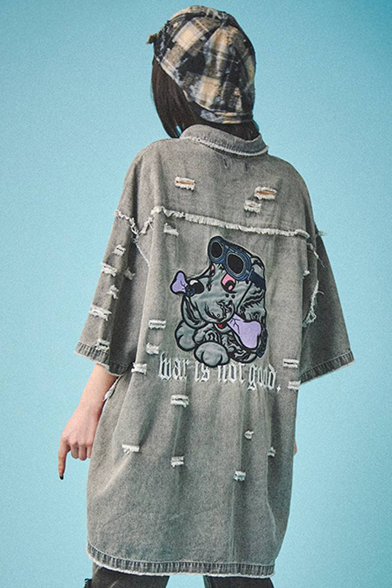 GALFY (ガルフィー)  病みに染まりし反戦シャツ - Gray