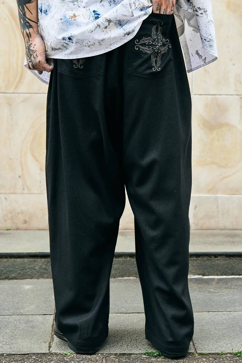 Subciety (サブサエティ) Linen blend baker pants - Black