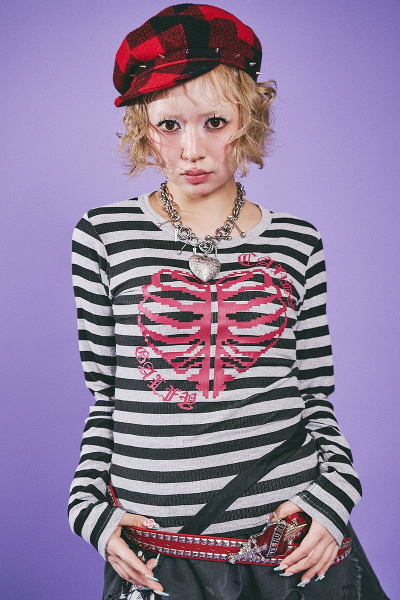 GALFY（ガルフィー）骨×LOVE ロンTee - GRAY Border