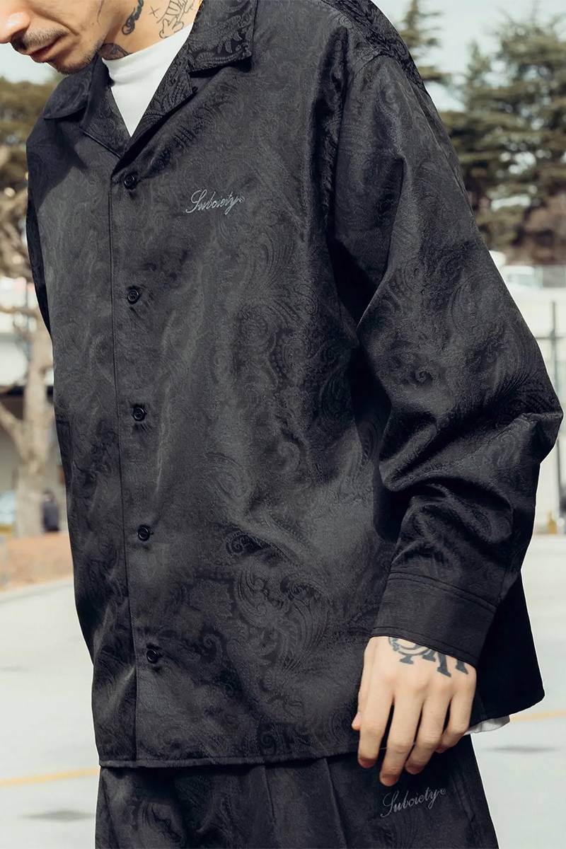 Subciety (サブサエティ) Paisley open collar L/S shirt - Black
