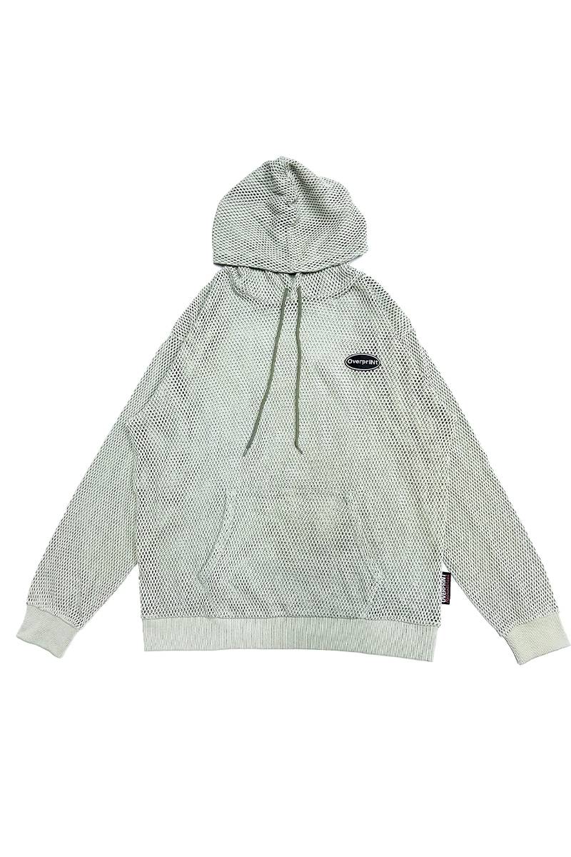 over print (オーバープリント) mesh Hoodie - Olive