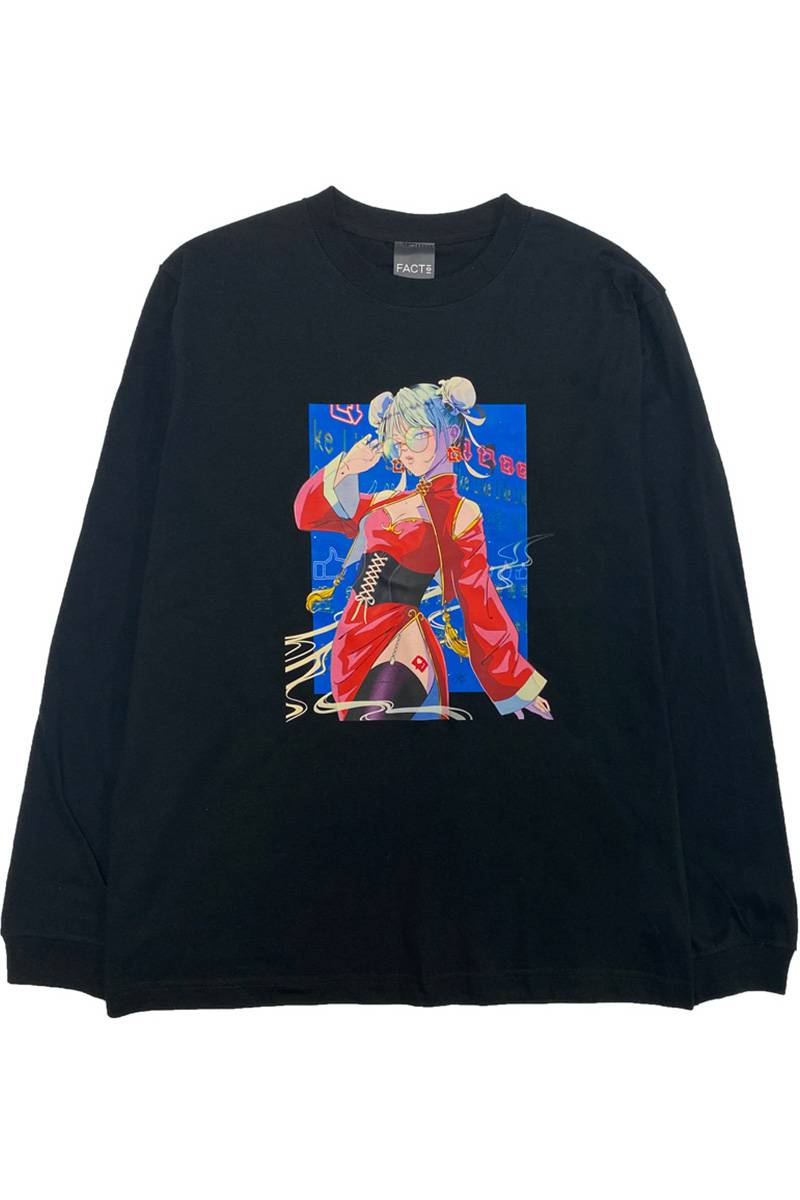 FACT101 (ファクトイチマルイチ) 『いいね、シェアしチャイナよ』 ロングTシャツ Black