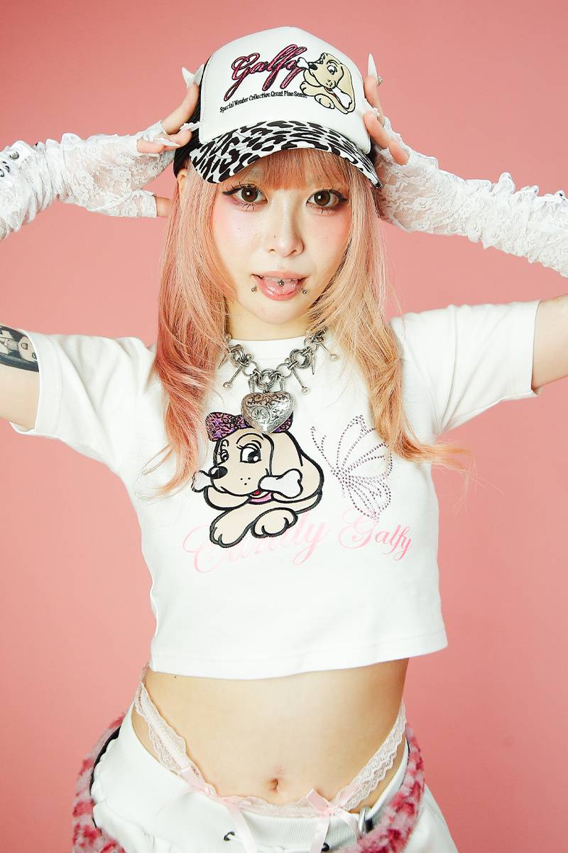 【予約商品】GALFY (ガルフィー) ピカピカギャルちゃん バタフライチビTEE - O.White