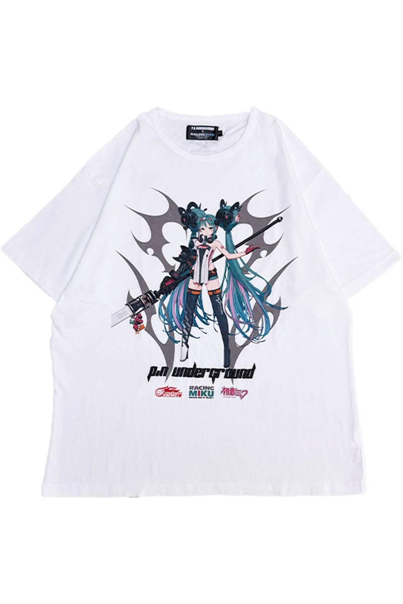 初音ミク×P.N UNDERGROUND フロント・レーシングミクTEE - White