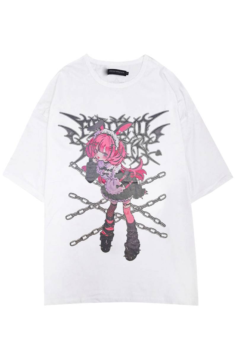 寝田ルネ×PSYCHO NATION (サイコ・ネーション) うさ耳メイドTee - White