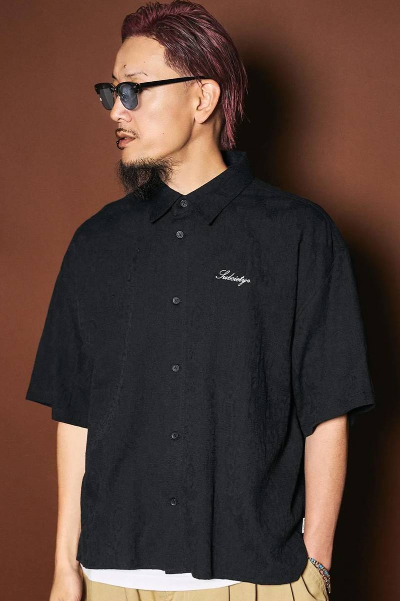 Subciety (サブサエティ) Flower jacquard shirt - Black