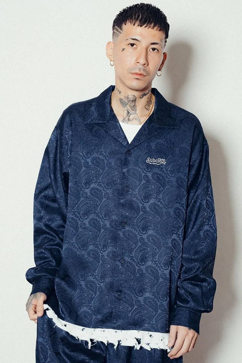 Subciety (サブサエティ) Paisley open collar L/S shirt - Navy
