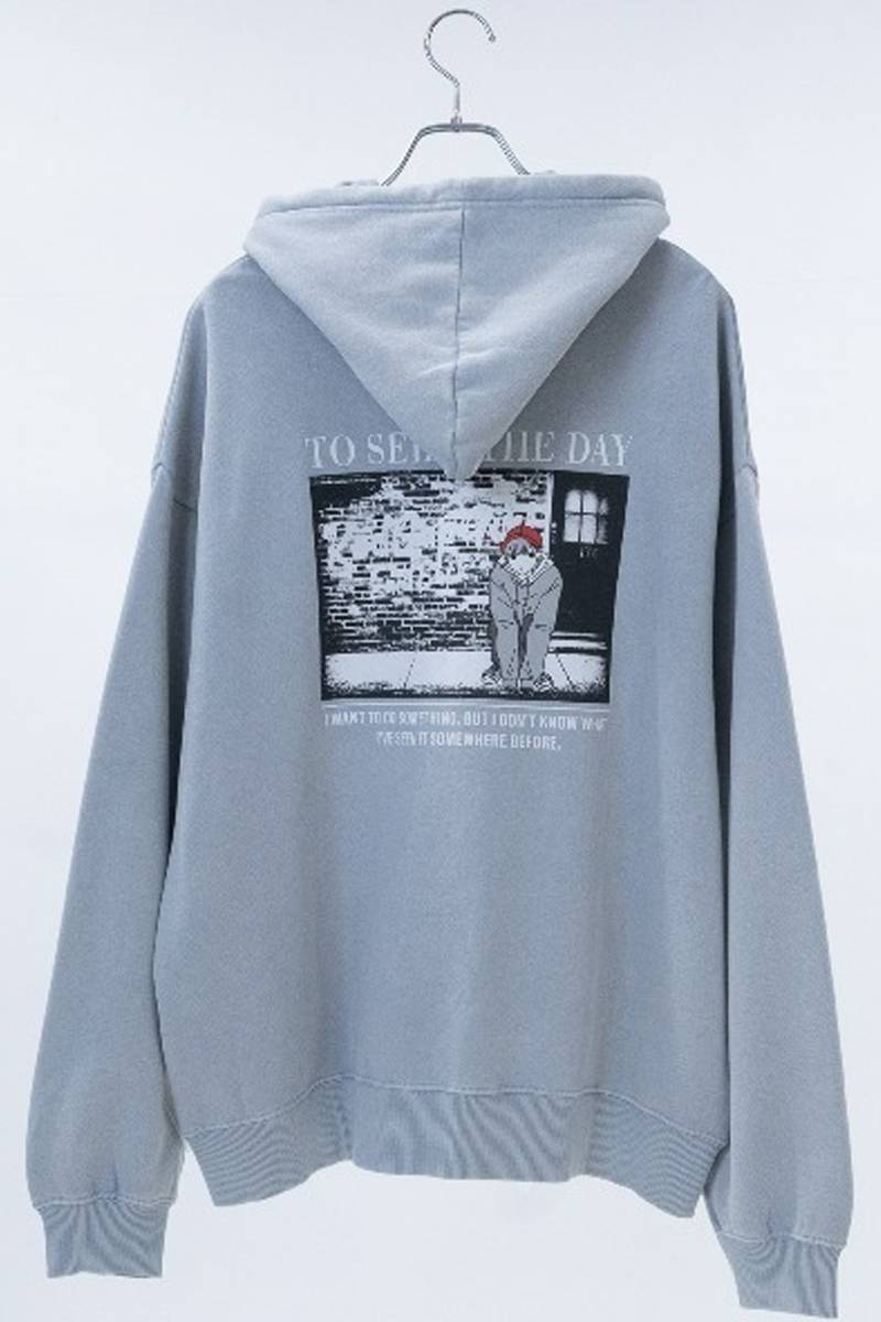 Red Cap Girl(レッド・キャップ・ガール) スノーウォッシュ裏起毛 フォトイラストジップパーカー - Light Gray