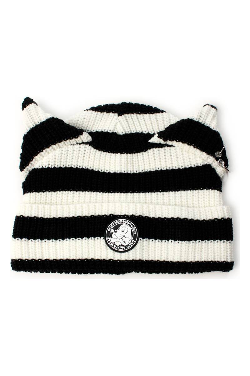 【予約商品】GALFY（ガルフィー）ピアス付きうさ耳ニット帽 - WHITE/BLACK