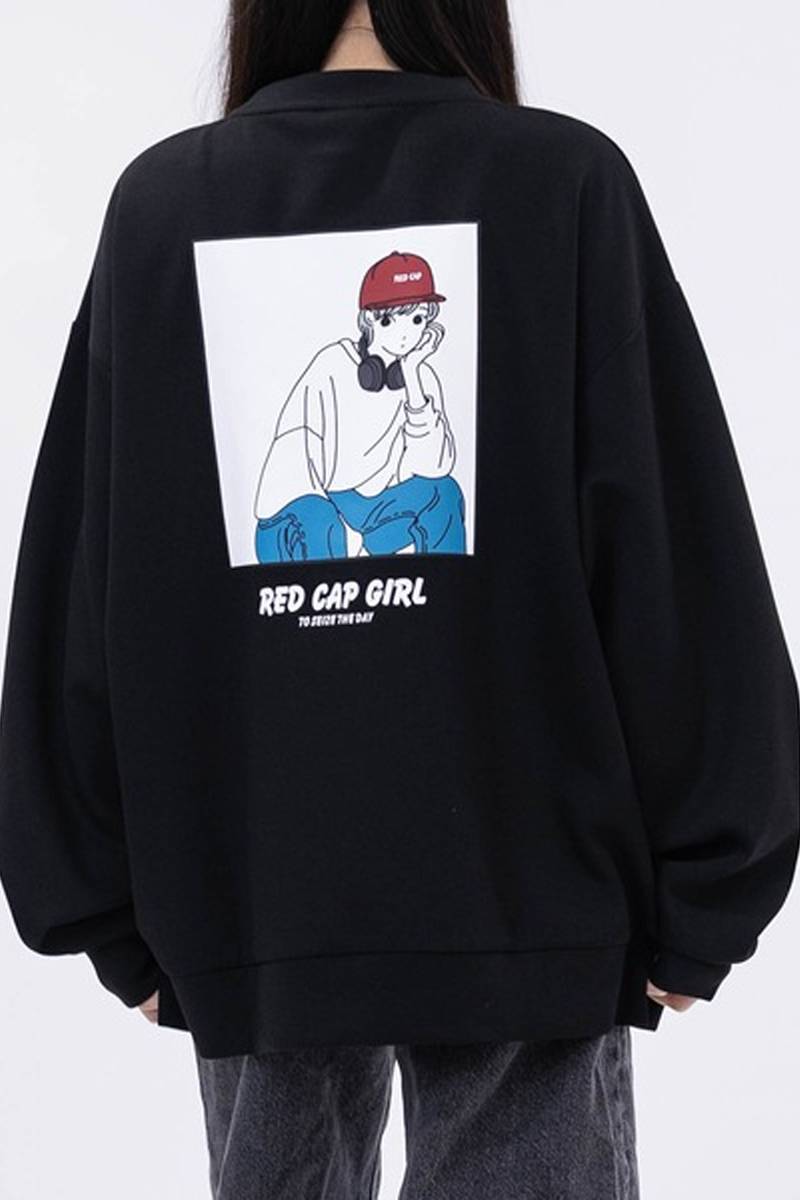 Red Cap Girl(レッド・キャップ・ガール)ダンボールニット ルーズシルエットウェット - Black