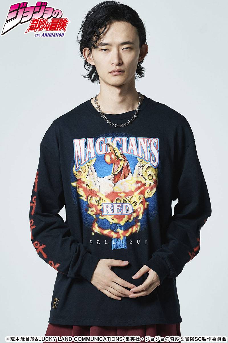 ジョジョの奇妙な冒険xglamb(グラム) Magician's Red Long Sleeves T-shirt Black
