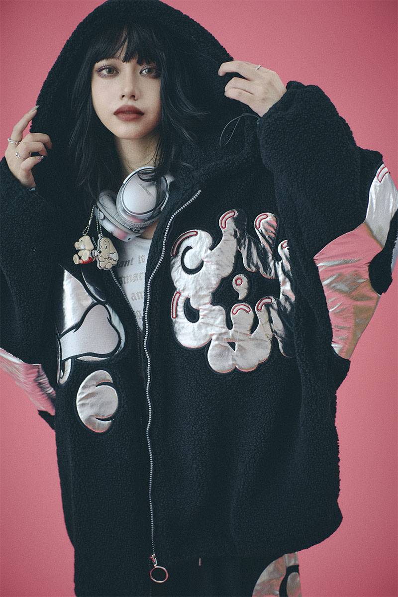 GALFY (ガルフィー) ピッカピカのダブモコパーカー BLACK