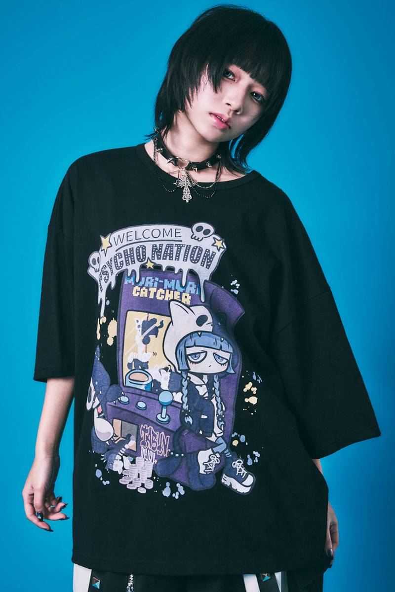 PSYCHO NATION(サイコ・ネーション) 木天蓼にゃん子TEE - Black