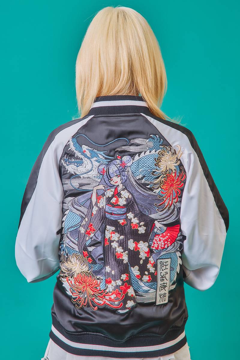 寝田ルネ×PSYCHO NATION(サイコ・ネーション) リュウキモノスカジャン - Black