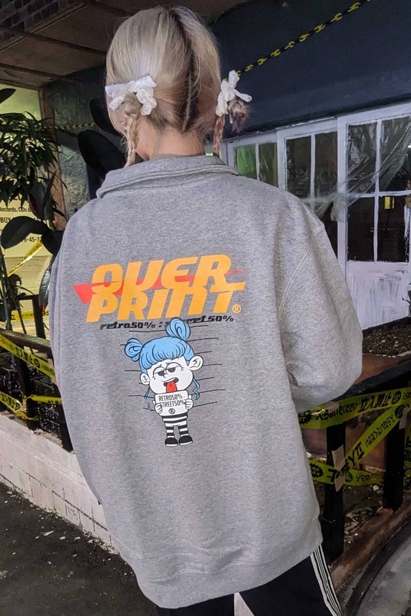 over print (オーバープリント) prizon BOX LOGO Half Zip pullover GRAY