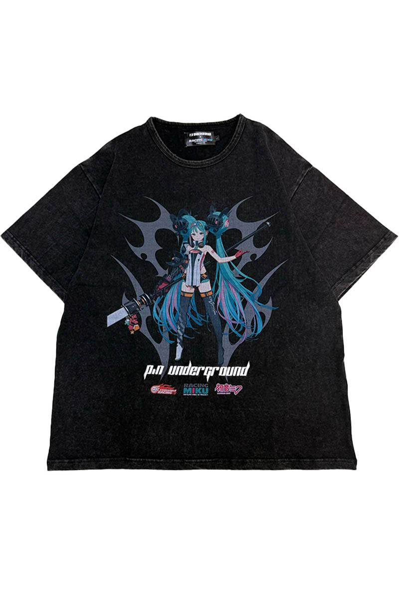 初音ミク×P.N UNDERGROUND フロント・レーシングミクTEE -  Grey(ピグメント)