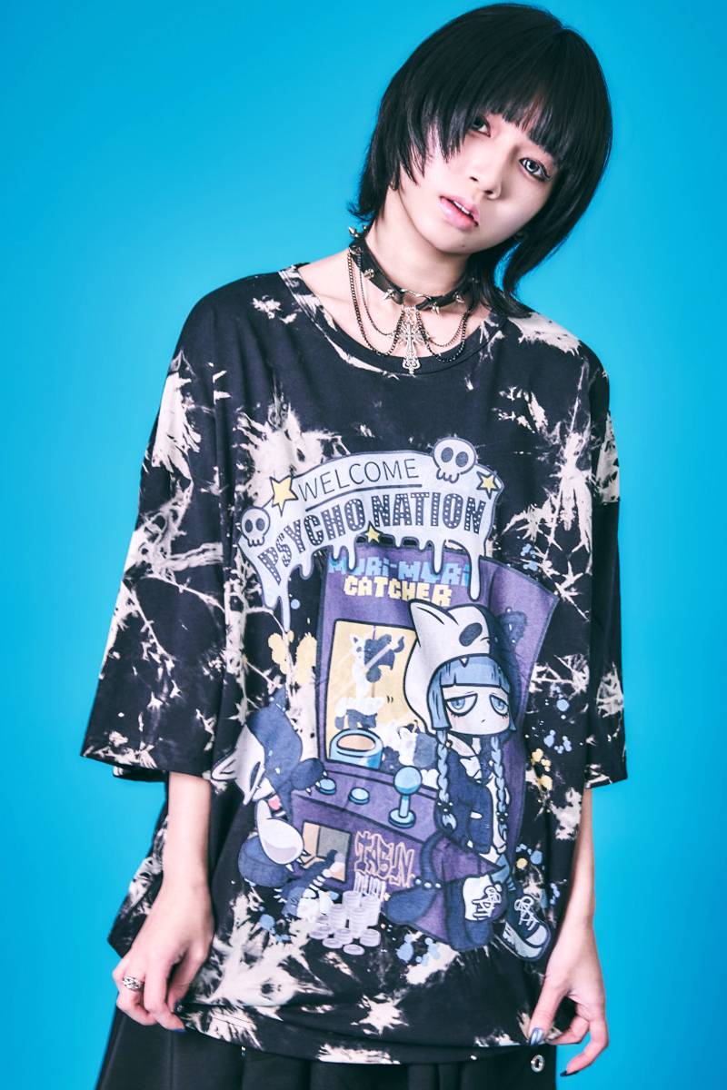 PSYCHO NATION(サイコ・ネーション) 木天蓼にゃん子TEE - Blackタイダイ