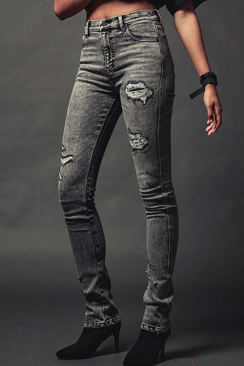 Abyssea(アビセア) Banana curve skinny denim - Grey crash