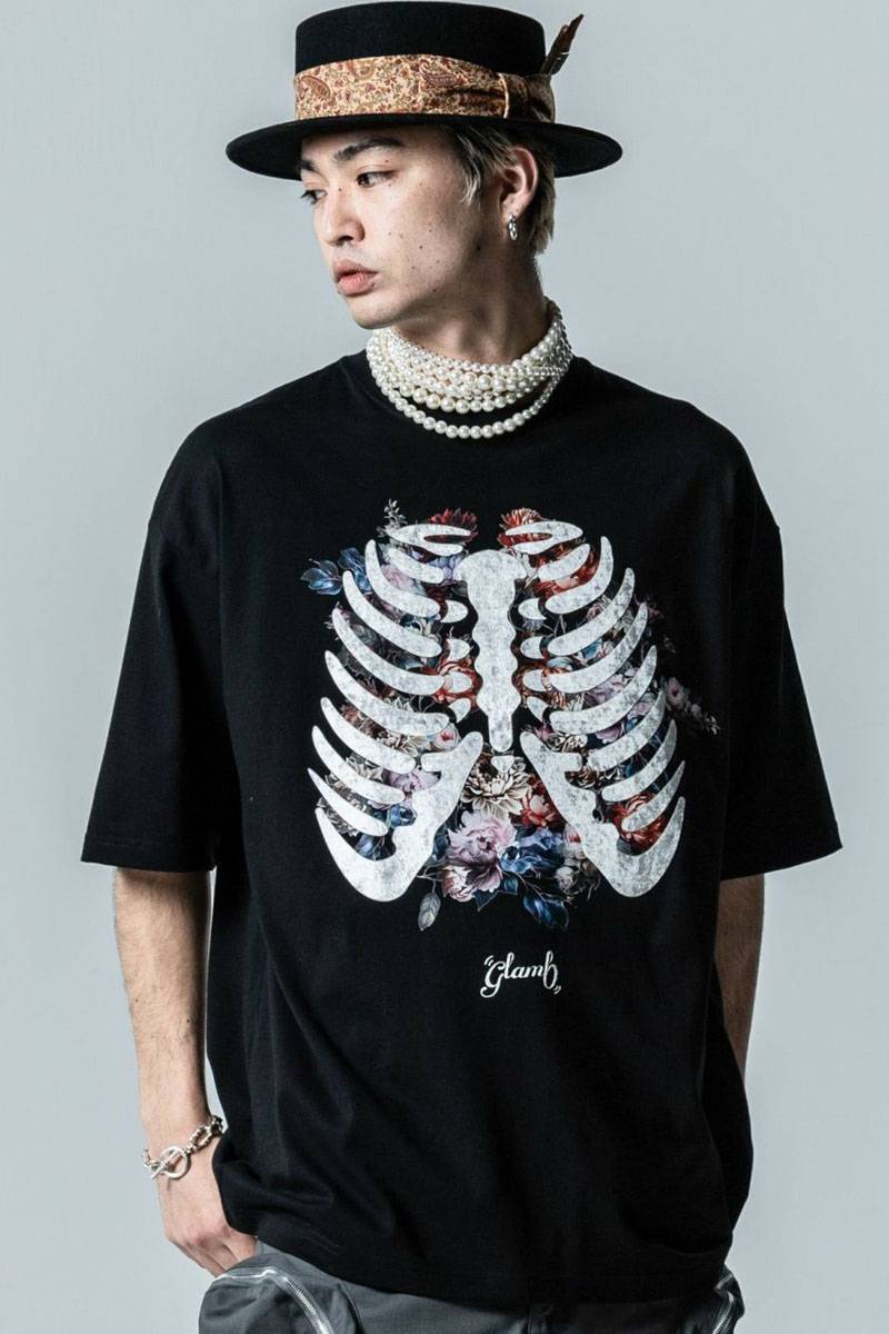 glamb(グラム)GB0324/CS03 : Skelton Flower T-Shirt / スケルトンフラワーTシャツ - Black