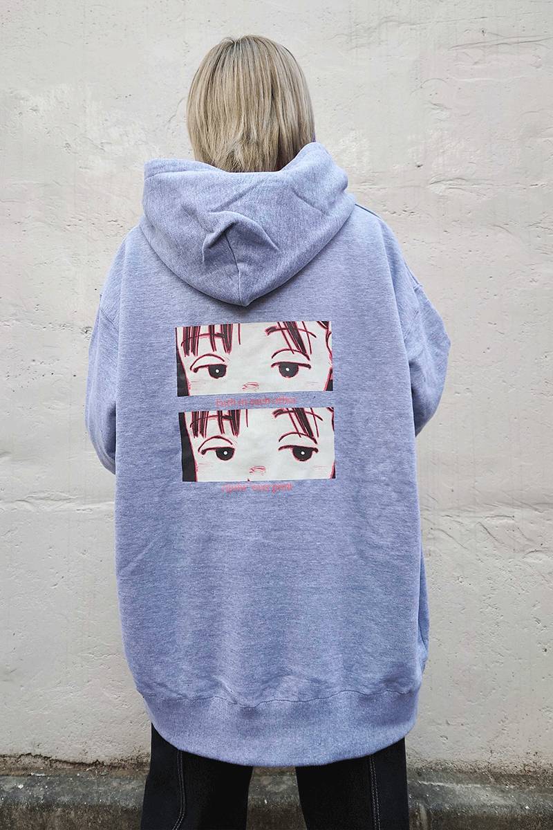 over print(オーバープリント)×RIPDW EYES back pile Hoodie (heather gray)