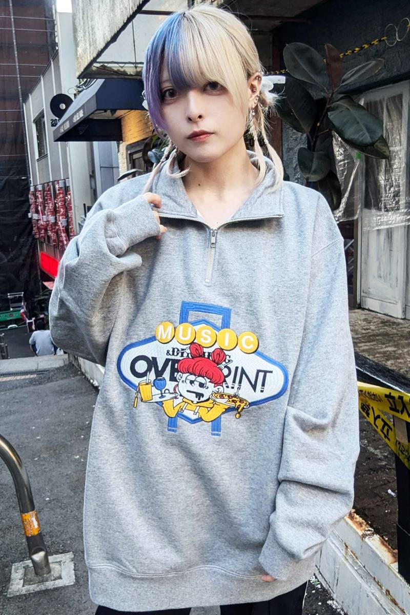 over print (オーバープリント) MUSIC&DINNING Half Zip pullover GRAY