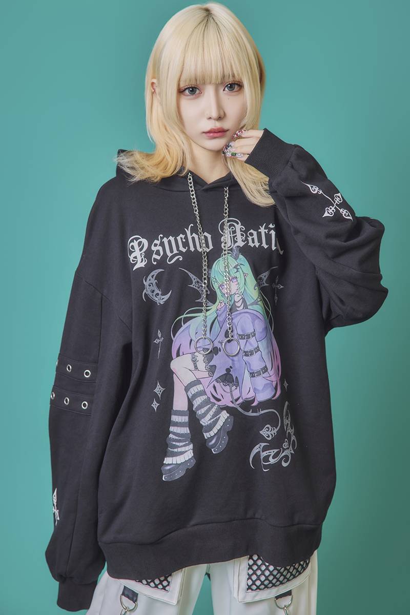寝田ルネ×PSYCHO NATION(サイコ・ネーション)  DEVIL パーカー - Black