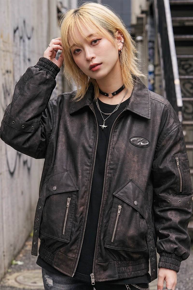 P.N UNDERGROUND (サイコ・ネーション・アンダーグラウンド) PUミリタリー・ブルゾン - Grey