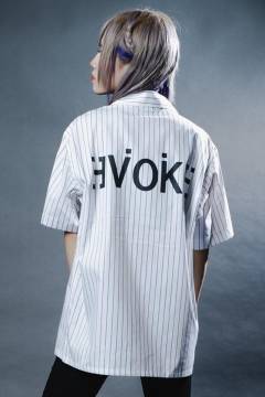【予約商品】ZERO EVOKE (ゼロイヴォーク) T/C stripe evokelogo S/S work shirt WHITE