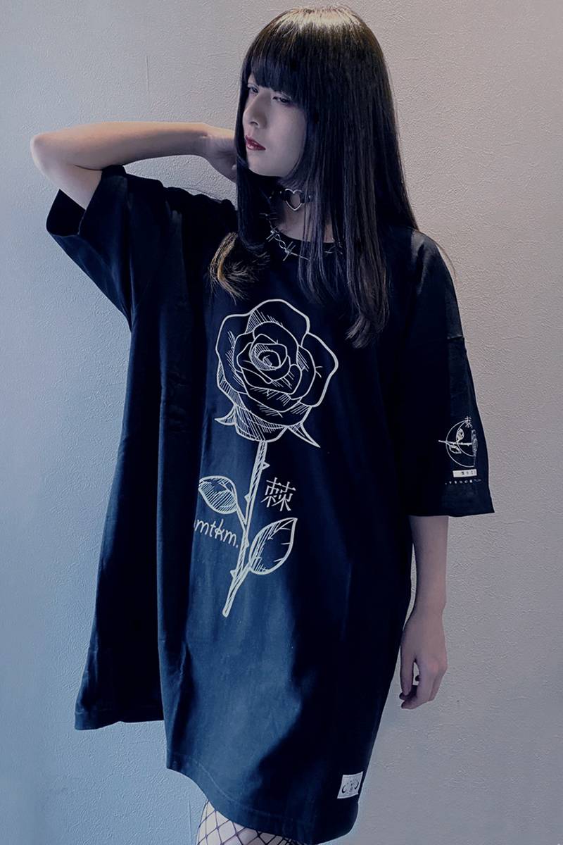 アマツカミ 棘薔薇/Rose Needle T-Shirts Black