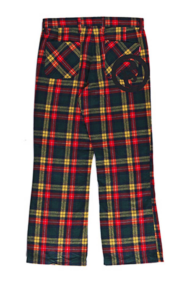 ROLLING CRADLE CHECK FLARE PANTS  / YELLOW