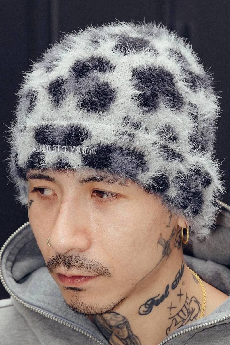 Subciety (サブサエティ) Shaggy beanie - Black/Leopard