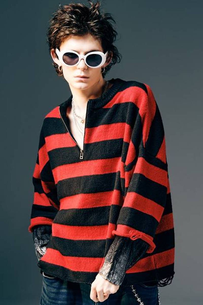【予約商品】glamb(グラム)Damage Glitter Knit / ダメージグリッターニット - Red
