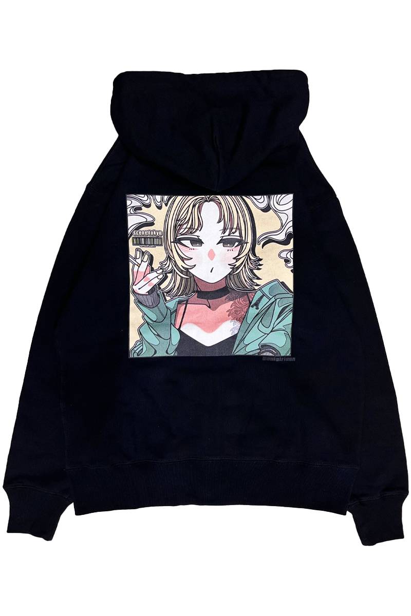 SCENE TOKYO (シーントウキョウ) smoke girl zip hoodie - Black