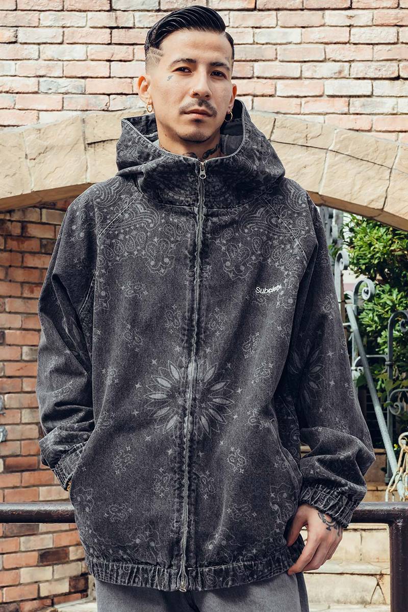 Subciety(サブサエティ) Bandanna denim hoodie - Bkack