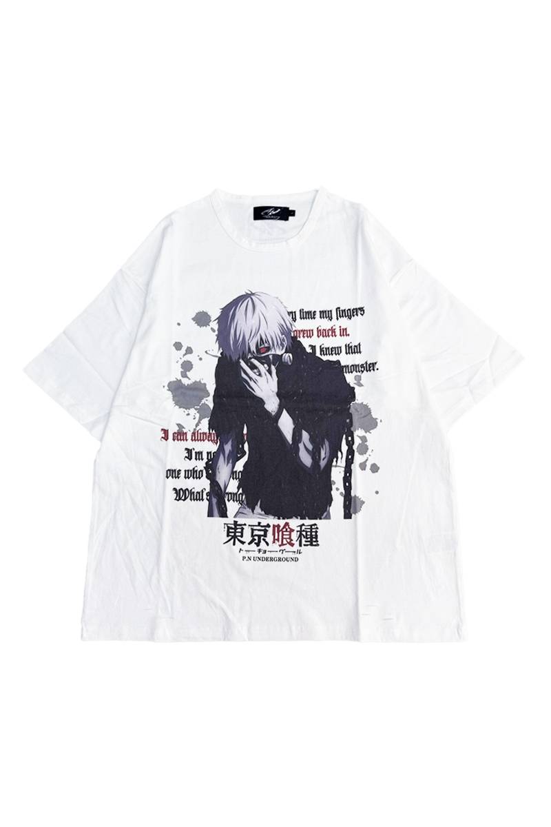 東京喰種×P.N UNDERGROUND 金木研ダメージTee - White