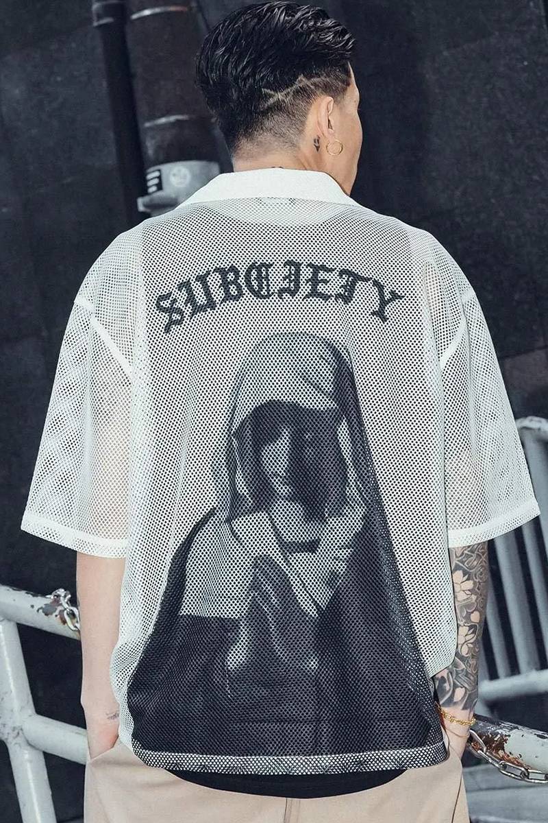Subciety (サブサエティ) Hexagonal mesh shirt - White