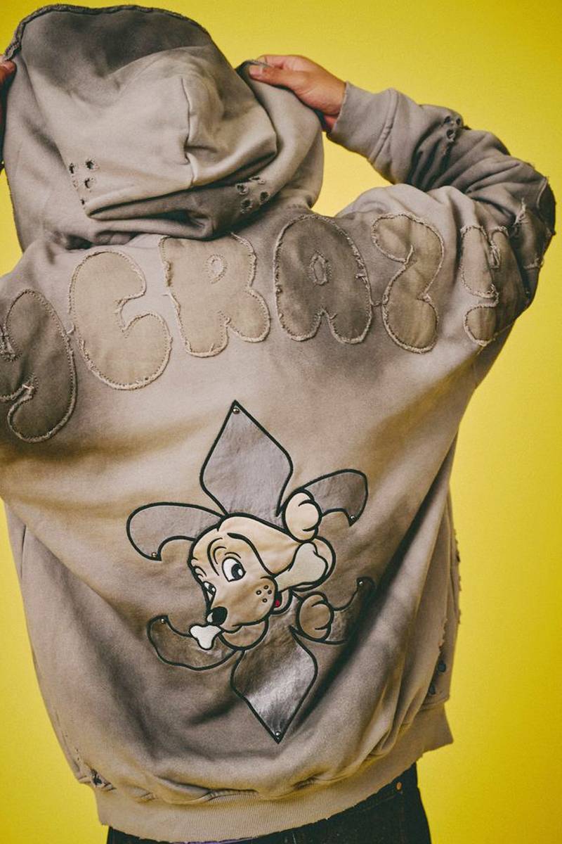 【予約商品】GALFY(ガルフィー) ぼろぼろロゴ百合の紋パーカー - Gray