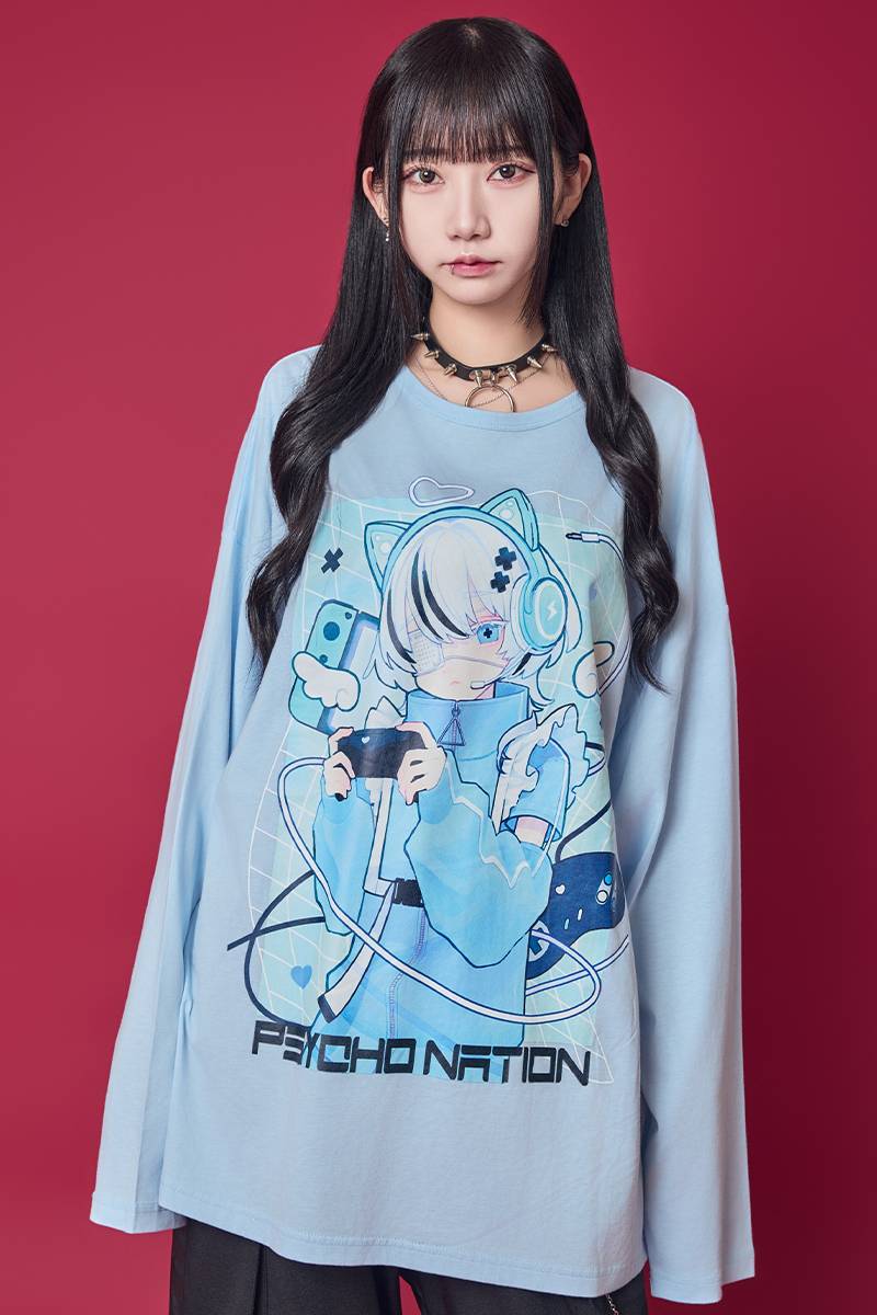寝田ルネ×PSYCHO NATION(サイコネーション) ゲーマーL/S TEE SAX