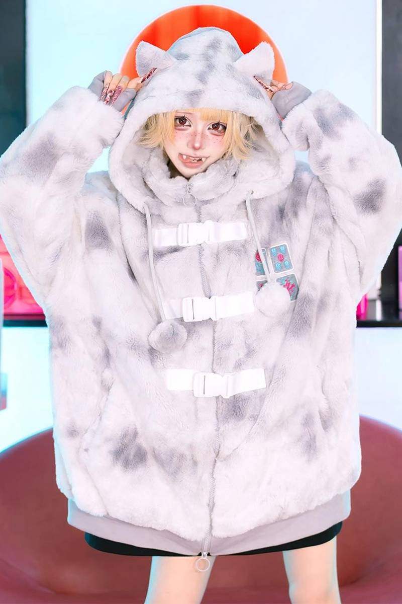 LISTEN FLAVOR (リッスン・フレーバー) 猫耳麻雀ファー・ブルゾン - Misty White