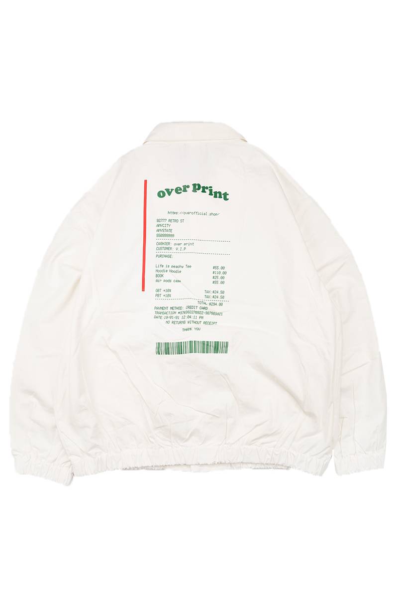 over print (オーバープリント) Receipt coach jacket (white)
