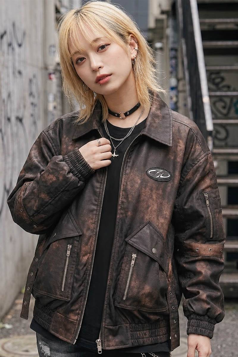 P.N UNDERGROUND (サイコ・ネーション・アンダーグラウンド) PUミリタリー・ブルゾン - Brown