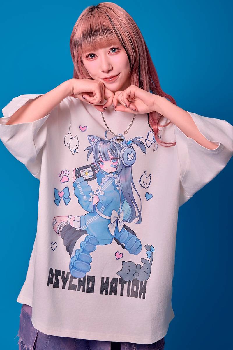 寝田ルネ×PSYCHO NATION (サイコネーション) ゲーマー TEE 2 - White