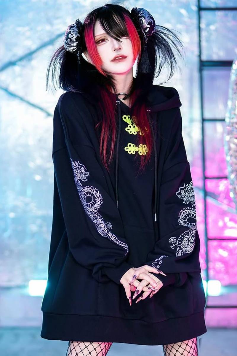 LISTEN FLAVOR(リッスン・フレーバー) ドラゴンハートチャイナパーカー - Black×Neon Green